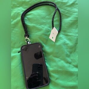 Fashion  Crossbody Black Rhinestone and Gold Phone Strap Lanyard